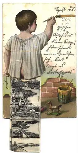 Leporello-AK Cöln, Ansichten unterm Hemdchen, Hahnen-Tor, Dom, Hauptbahnhof