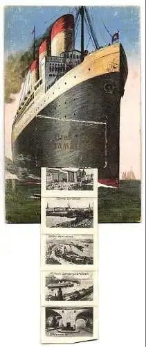 Leporello-AK Hamburg, Ansichten hinterm Dampfer, Binnen-Alster, Hauptbahnhof, Jungfernstieg