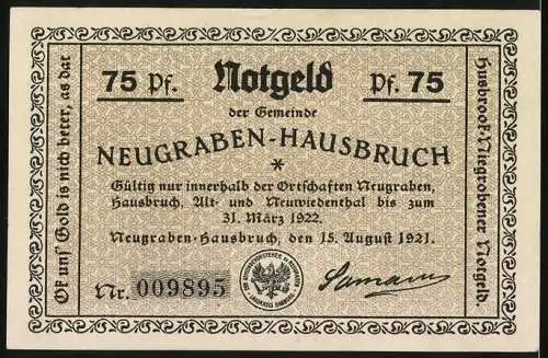 Notgeld Neugraben-Hausbruch 1921, 75 Pfennig, Männer mit Sarg vor dem Gasthaus