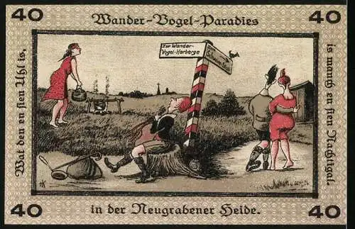 Notgeld Neugraben-Hausbruch 1921, 40 Pfennig, Pfadfinder am Wegweiser zur Wandervogel-Herberge