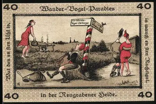 Notgeld Neugraben-Hausbruch 1921, 40 Pfennig, Pfadfinder am Wegweiser zur Wandervogel-Herberge