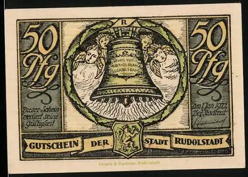 Notgeld Rudolstadt 1922, 50 Pfennig, Friedrich Schiller dichtete 1799 das Lied von der Glocke