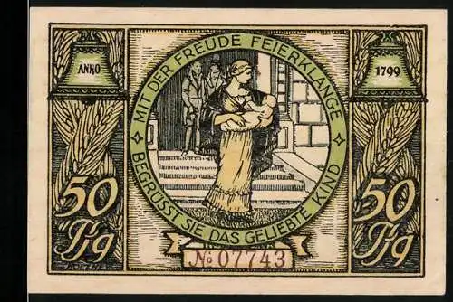 Notgeld Rudolstadt 1922, 50 Pfennig, Mutter mit Baby, Lengefeldsche Gartenhäuser