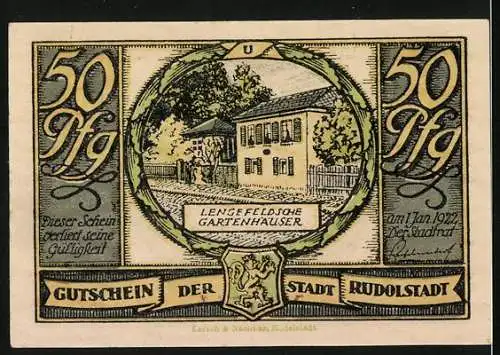 Notgeld Rudolstadt 1922, 50 Pfennig, Mutter mit Baby, Lengefeldsche Gartenhäuser