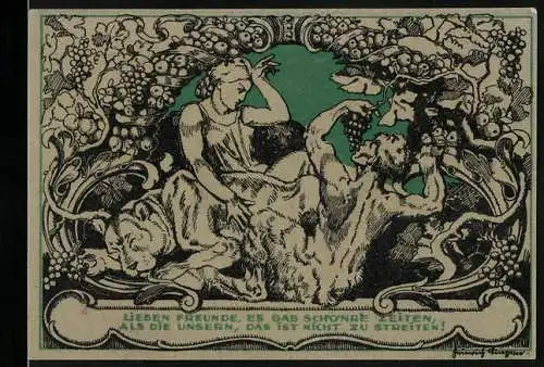 Notgeld Weimar 1921, 50 Pfennig, Paar mit Löwen isst Weintrauben