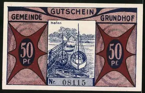 Notgeld Grundhof in Angeln 1921, 50 Pfennig, Ut Mangel an Nickel gelt bi uns dit Karnickel