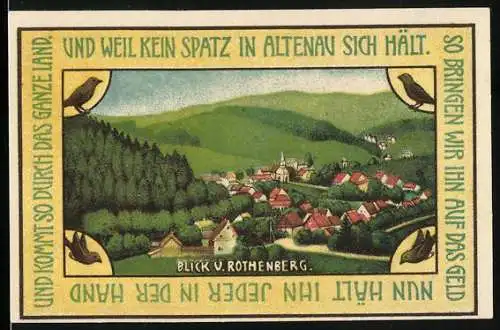 Notgeld Altenau a. Harz 1921, 75 Pfennig, Blick v. Rothenberg auf den Ort