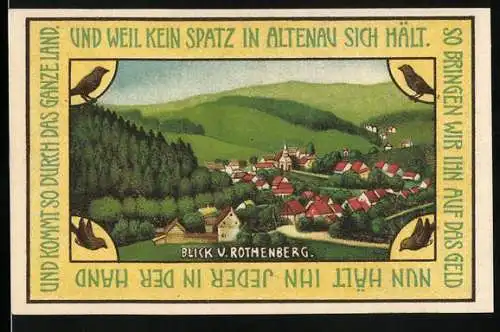 Notgeld Altenau a. Harz 1921, 75 Pfennig, Blick v. Rothenberg auf den Ort