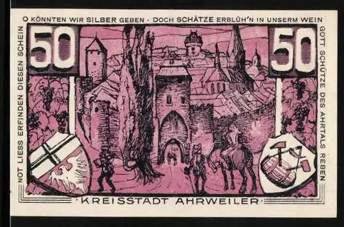 Notgeld Ahrweiler 1921, 50 Pfennig, Reiter am Tor