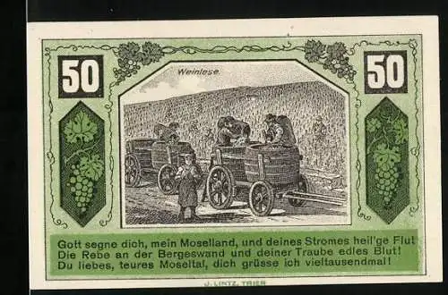 Notgeld Schweich /Mosel 1921, 50 Pfennig, Bauern bei der Weinlese