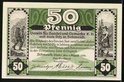 Notgeld Schweich /Mosel 1921, 50 Pfennig, Bauern bei der Weinlese