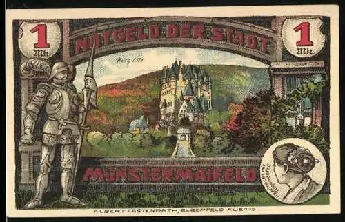Notgeld Münstermaifeld 1921, 1 Mark, Burg Eltz mit Ritter