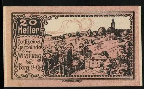 Notgeld Windhaag bei Perg 1920, 20 Heller, Ortsansicht mit Ruine