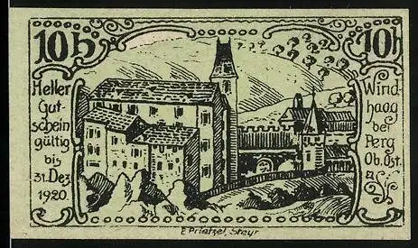 Notgeld Windhaag bei Perg 1920, 10 Heller, Ortsansicht und Schloss
