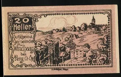 Notgeld Windhaag bei Perg 1920, 20 Heller, Ortsansicht und Ruine
