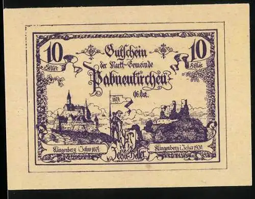 Notgeld Pabneukirchen 1920, 10 Heller, Klingenberg 1674 und 1920