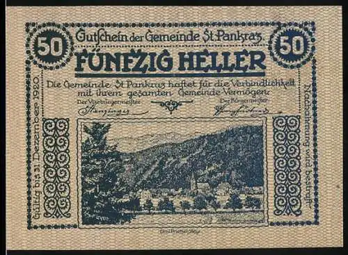 Notgeld St. Pankraz 1920, 50 Heller, Bauer mit Pflug und Ochsen