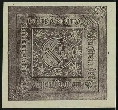 Notgeld Molln 1920, 20 Heller, Ortsansicht mit Kirche, Edelweiss