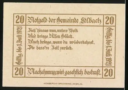 Notgeld Edlbach 1921, 20 Heller, Wappen und Gedicht