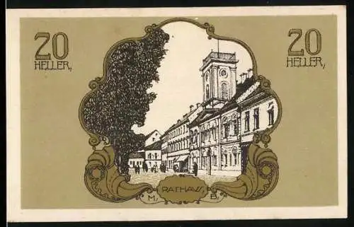 Notgeld Bad Hall Ob. Ö.1920, 20 Heller, Rathaus und Wappen