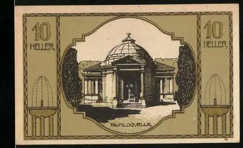 Notgeld Bad Hall Ob. Ö. 1920, 10 Heller, Tassiloquelle und Wappen