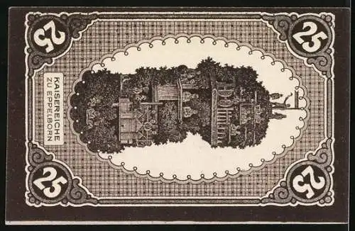 Notgeld Eppelborn-Dirmingen 1921, 25 Pfennig, Kaisereiche, Ernte und Fabrikarbeiter