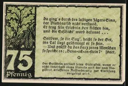 Notgeld Benneckenstein im Südhochharz 1921, 75 Pfennig, Ortsansicht