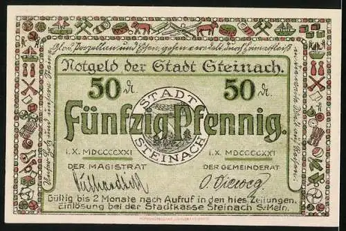 Notgeld Steinach S.-M., 50 Pfennig, Kirchplatz, Kinder aus einem Füllhorn