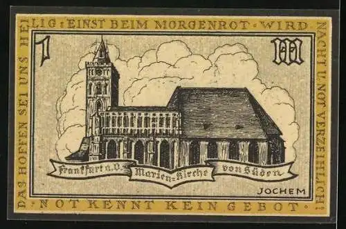 Notgeld Frankfurt a. O., 1 Mark, Marienkirche von Süden