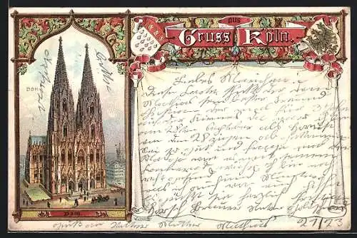 Lithographie Köln, Blick auf den Kölner Dom