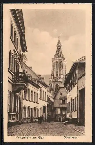 AK Meisenheim am Glan, Strasse Obergasse mit Kirche
