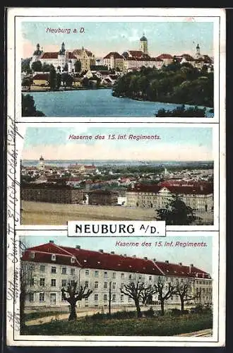 AK Neuburg a. D., Kaserne des 15. Infanterie Regimentes, Ortsansicht