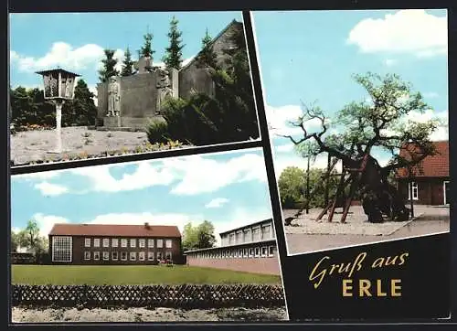 AK Erle / Recklinghausen, Ehrenmal, Gebäude, alter Baum