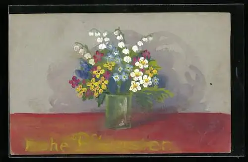 Künstler-AK Handgemalt: Blumen in einer Vase, Pfingstgruss