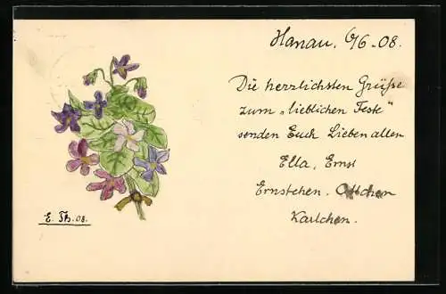 Künstler-AK Handgemalt: Blumen im Bund