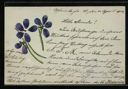 Künstler-AK Handgemalt: Violette Blumen