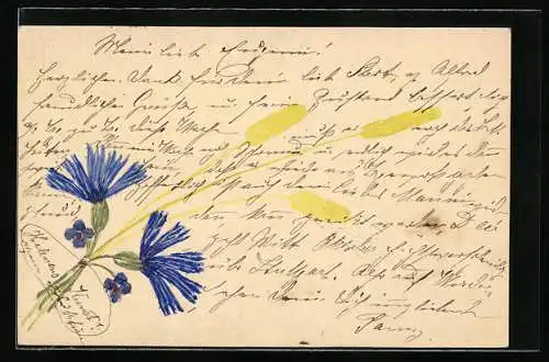 Künstler-AK Handgemalt: Kornblumen im Bund
