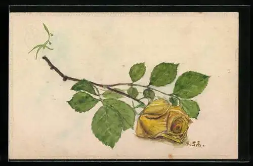 Künstler-AK Handgemalt: Gelbe Rose