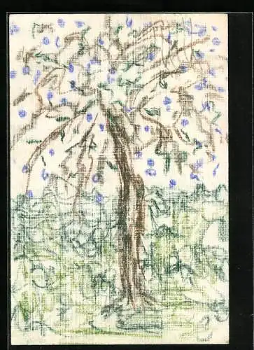 Künstler-AK Handgemalt: Baum mit Blüten