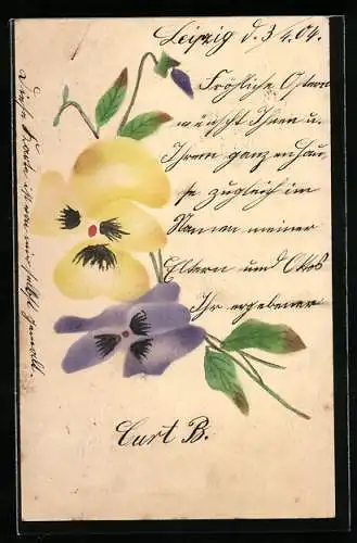 Künstler-AK Handgemalt: Violettes und gelbes Stiefmütterchen