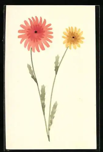 Künstler-AK Handgemalt: Rote und gelbe Blume