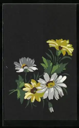 Künstler-AK Handgemalt: Nelke und Gänseblumen