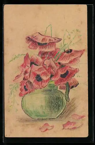 Künstler-AK Handgemalt: Mohnblumen in einer Vase