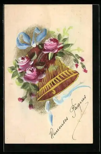 Künstler-AK Handgemalt: Heureuses Pâques, Osterglocke