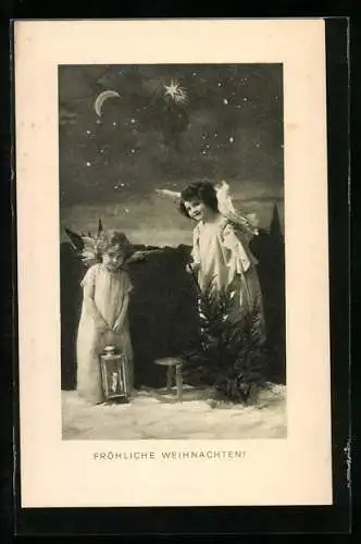 AK Zwei Weihnachtsengel im Schnee