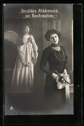 AK Junges Kind mit Engel bei der Konfirmation