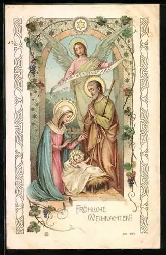 AK Weihnachtsengel wacht über Maria, Josef und Jesus