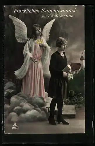 AK Engel segnet Mädchen zur Konfirmation