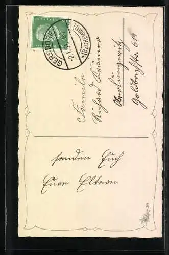 AK Kind verteilt Rosen zu Neujahr