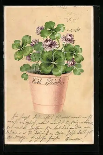 Lithographie Kleeblatt-Blumenstrauss als Glückbringer